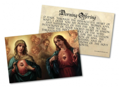 Morning Offering with Sacred and Immaculate Hearts Holy Card